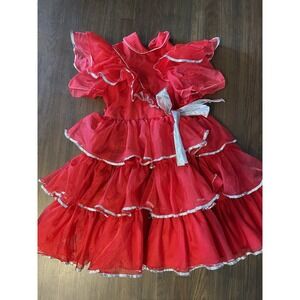 Vtg Lilo California Girls‎ Party Pageant Dress Full Circle Red/Silver Size 8
